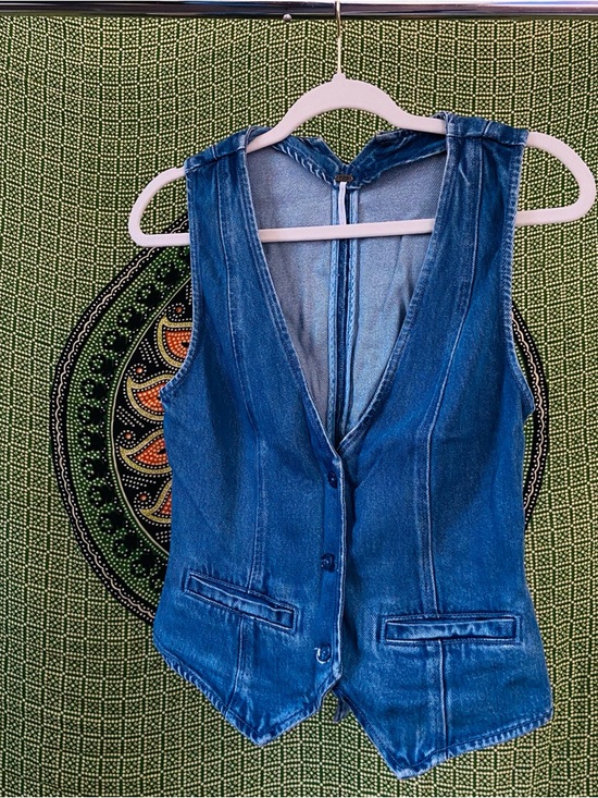 Free People Tops - Blue Denim Button-Front Vest